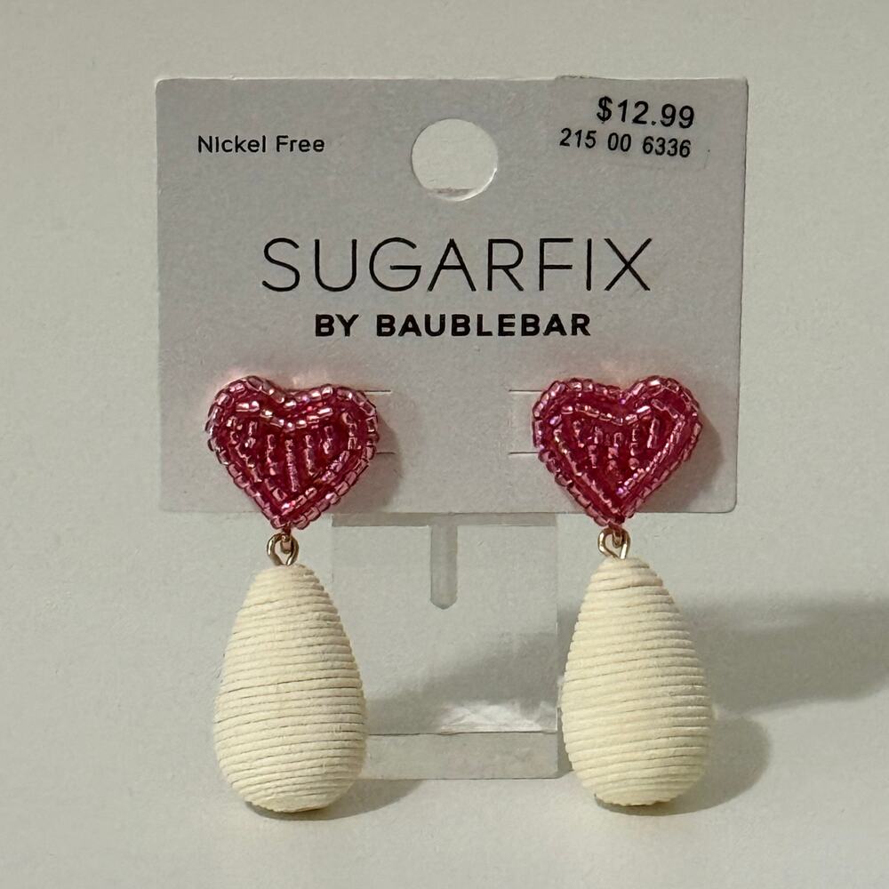 New SugarFix by BaubleBar Pink Heart and Ivory Threaded Drop Earrings